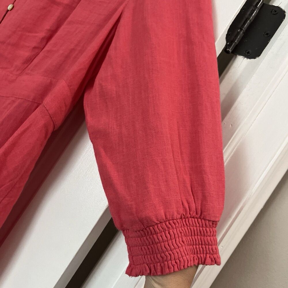 J Jill Button Up Dress Large Linen Blend Midi Guava Pink Cottage Core Coastal - Picture 4 of 8